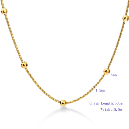NIBA 316L Stainless Steel Gold-color Round Ball Pendant Necklace Link Chain Necklace Fashion Jewelry For Women or Men