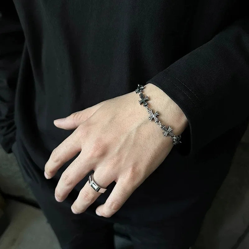 Retro Splice Design Cross Pattern Necklace Unisex Fashionable Versatile High-End Feeling Hip Hop Vintage Bracelet Necklace