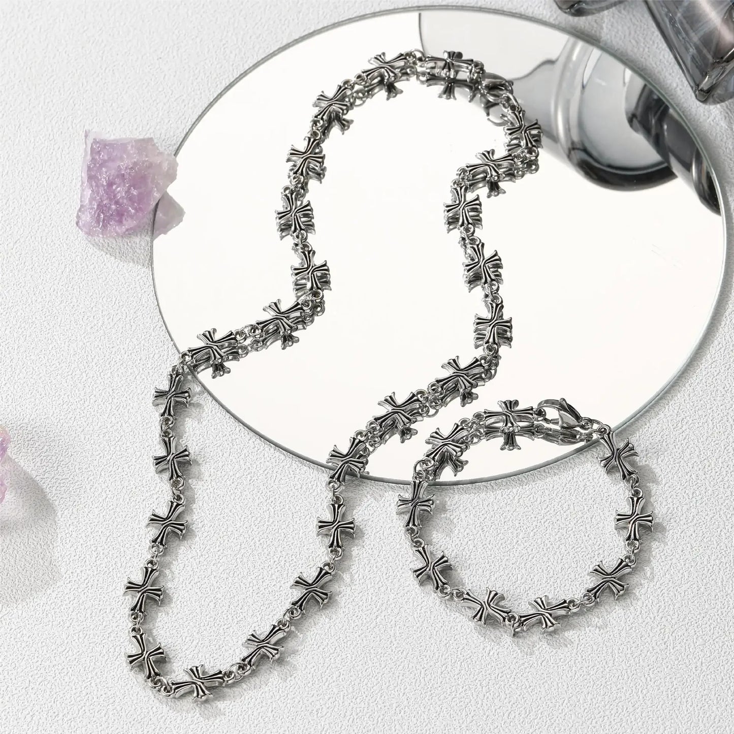 Retro Splice Design Cross Pattern Necklace Unisex Fashionable Versatile High-End Feeling Hip Hop Vintage Bracelet Necklace