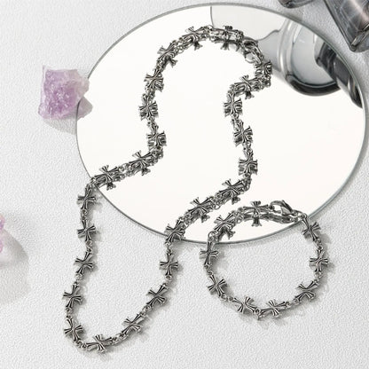 Retro Splice Design Cross Pattern Necklace Unisex Fashionable Versatile High-End Feeling Hip Hop Vintage Bracelet Necklace